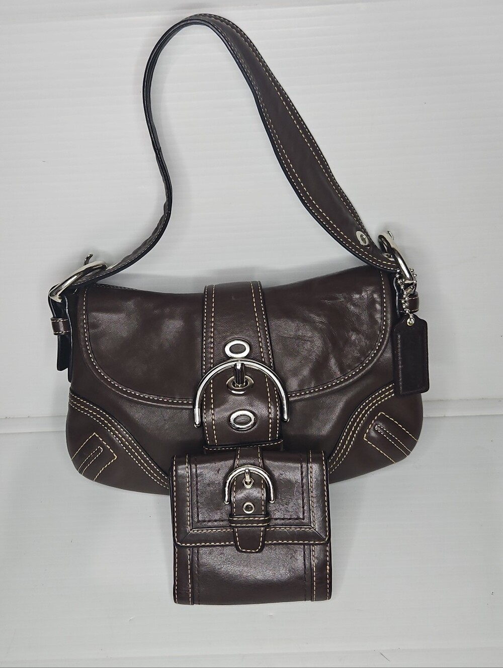 Vintage Coach Y2K Soho Mini 10188 Bag Wallet 2pc Set Dark Brown Leather VGUC